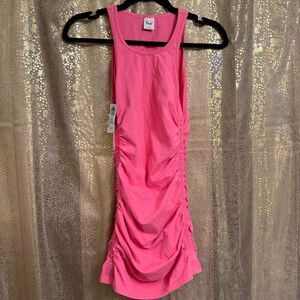 TNA Aritizia Chill Malibu Cosmo Pink Fitted Ruched Side Mini Dress XXS NWT